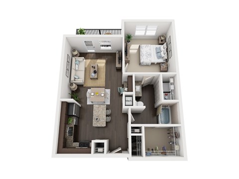 Floor plan for 1 bed, 1 bath, 771 sqft